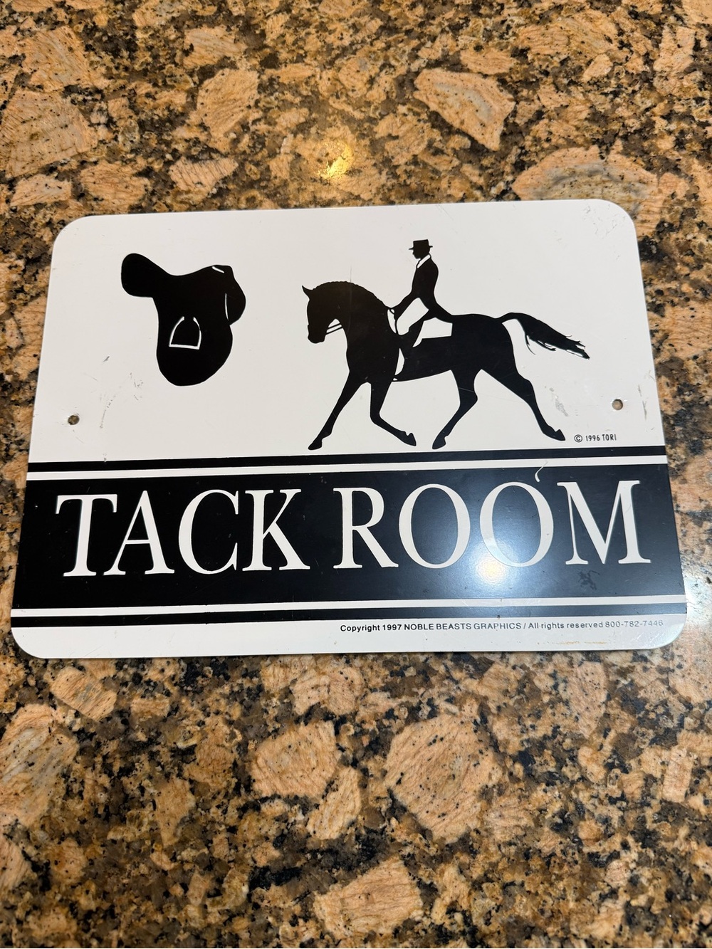 Metal Equestrian Tack Room Sign - Black and White Equestrian Plaque